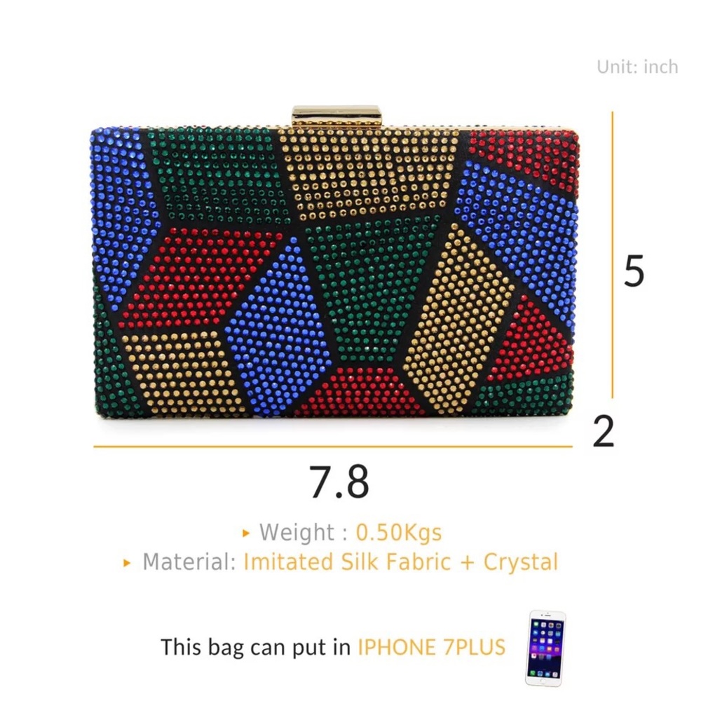 Rhinestone studded multicolor evening clutch bag - Picture 5 of 9